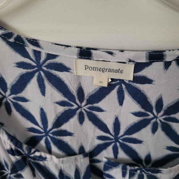 Promogranate Women’s Blue & White Geometric Floral Midi Dress Size Medium - Picture 4 of 10